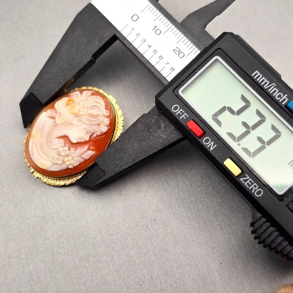 14K Yellow Gold Shell Cameo Brooch/Pendant Hand-Carved Profile 5.28g Signed LJI - Picture 10 of 11